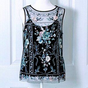 WHITE HOUSE BLACK MARKET Women's Two Piece Embroidered Top Blouse Size S Black